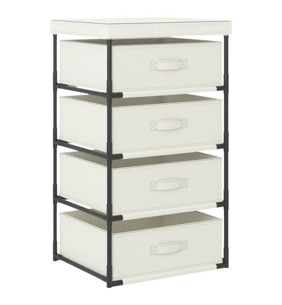 Étagère de rangement avec 4 paniers en tissu Acier Crème