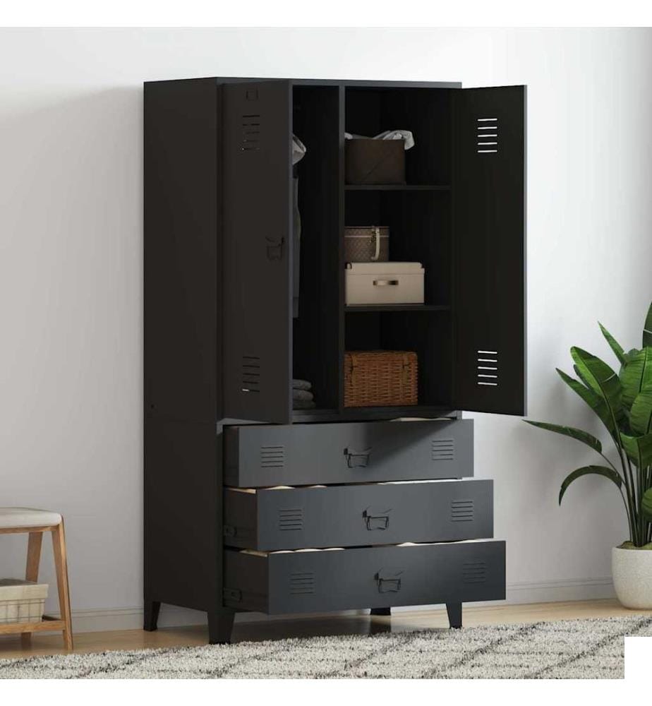 Garde-robe industrielle Noir 90x50x180 cm Métal