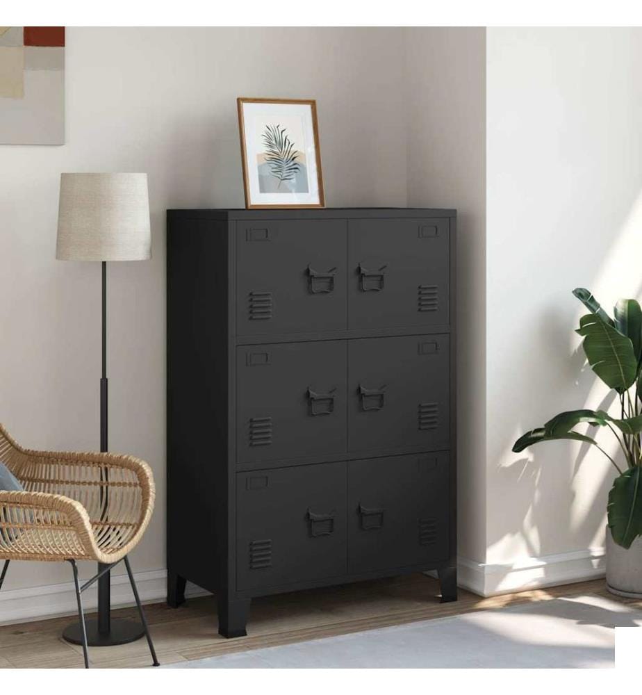 Coffre de rangement industriel Noir 75x40x115 cm Métal