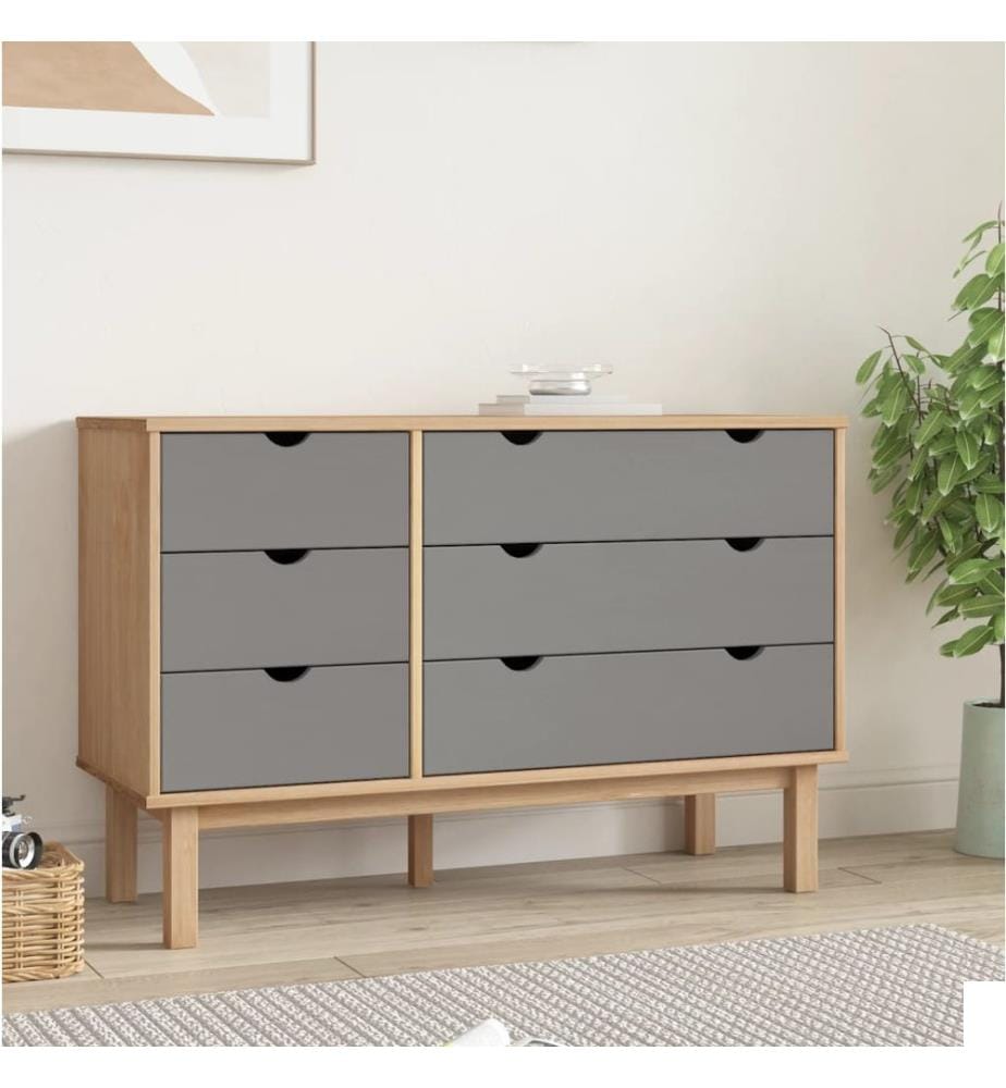 Commode OTTA marron et gris 111x43x73,5 cm bois de pin massif