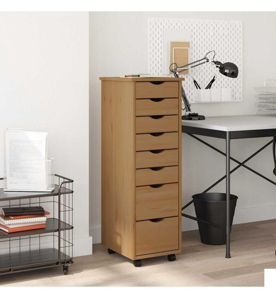 Armoire roulante avec tiroirs MOSS bois de pin marron miel
