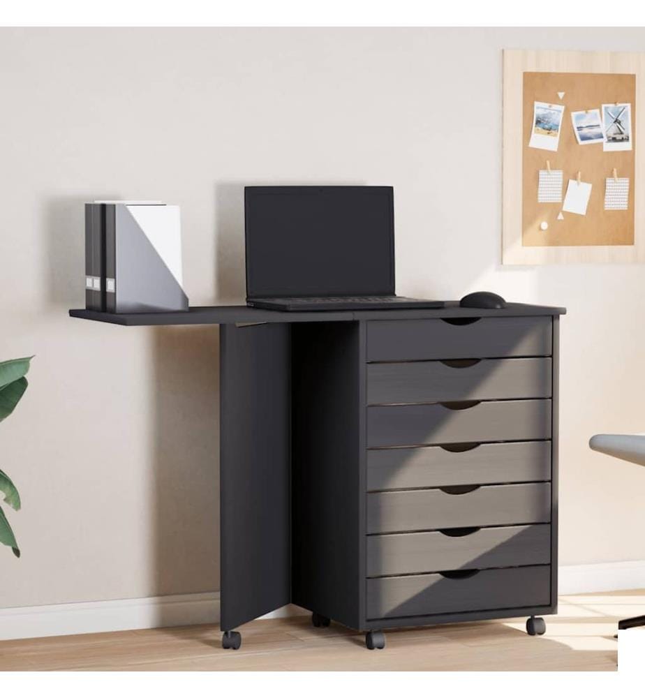 Armoire roulante avec bureau MOSS gris bois de pin solide