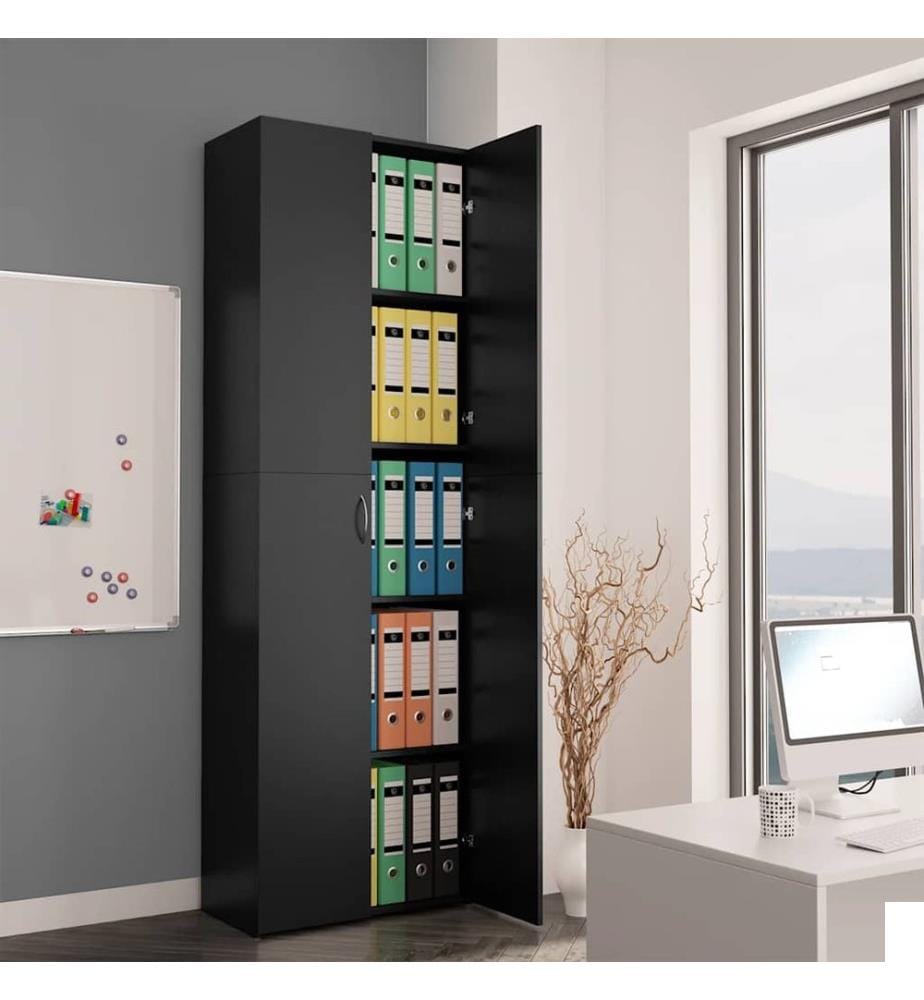 Armoire de bureau Noir 60x32x190 cm Bois d'ingénierie