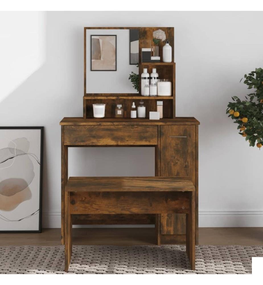 Coiffeuse avec miroir Chêne fumé 86,5x35x136 cm
