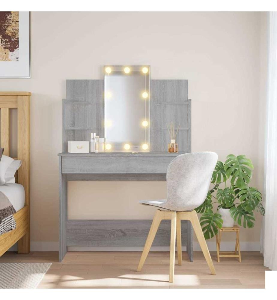 Coiffeuse avec lumières LED sonoma gris 96x40x142 cm