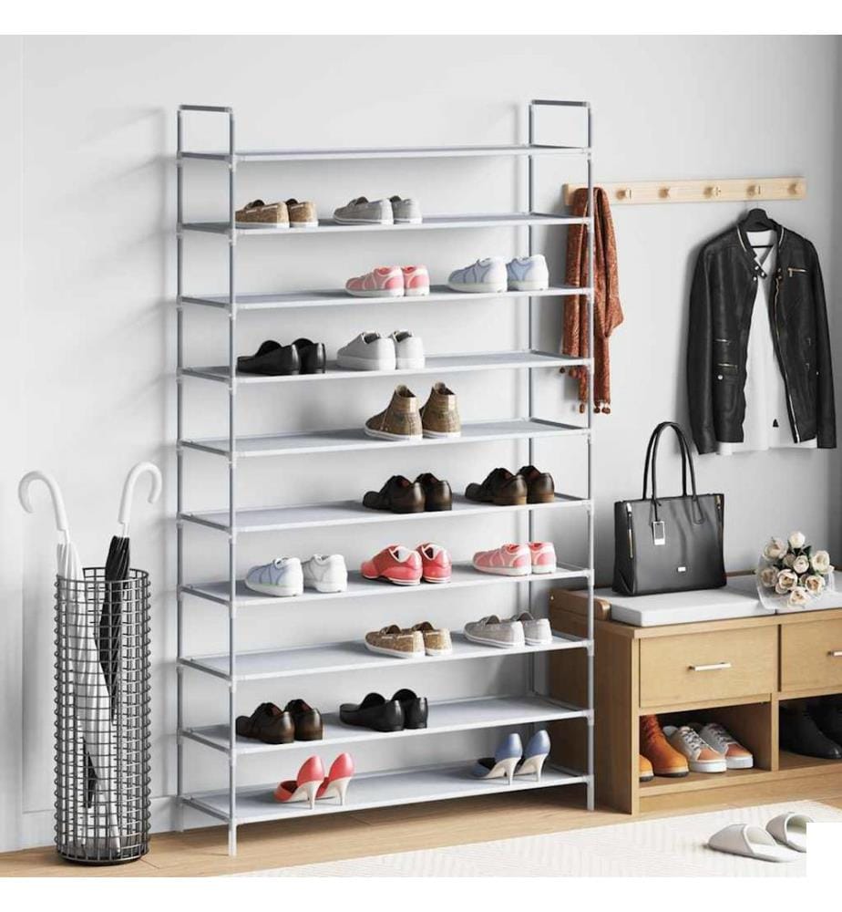 Range-chaussures 10 étagères Métal et Tissu non tissé Argenté