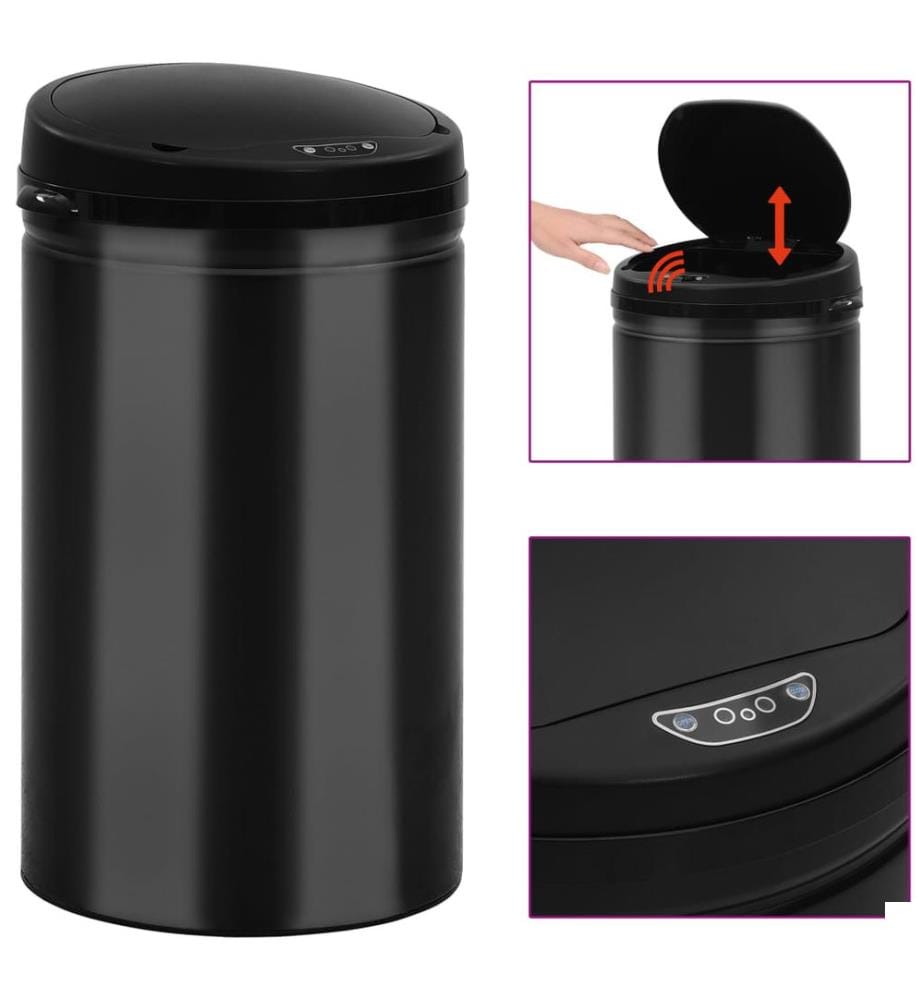 Poubelle à capteur automatique 40 L Acier au carbone Noir