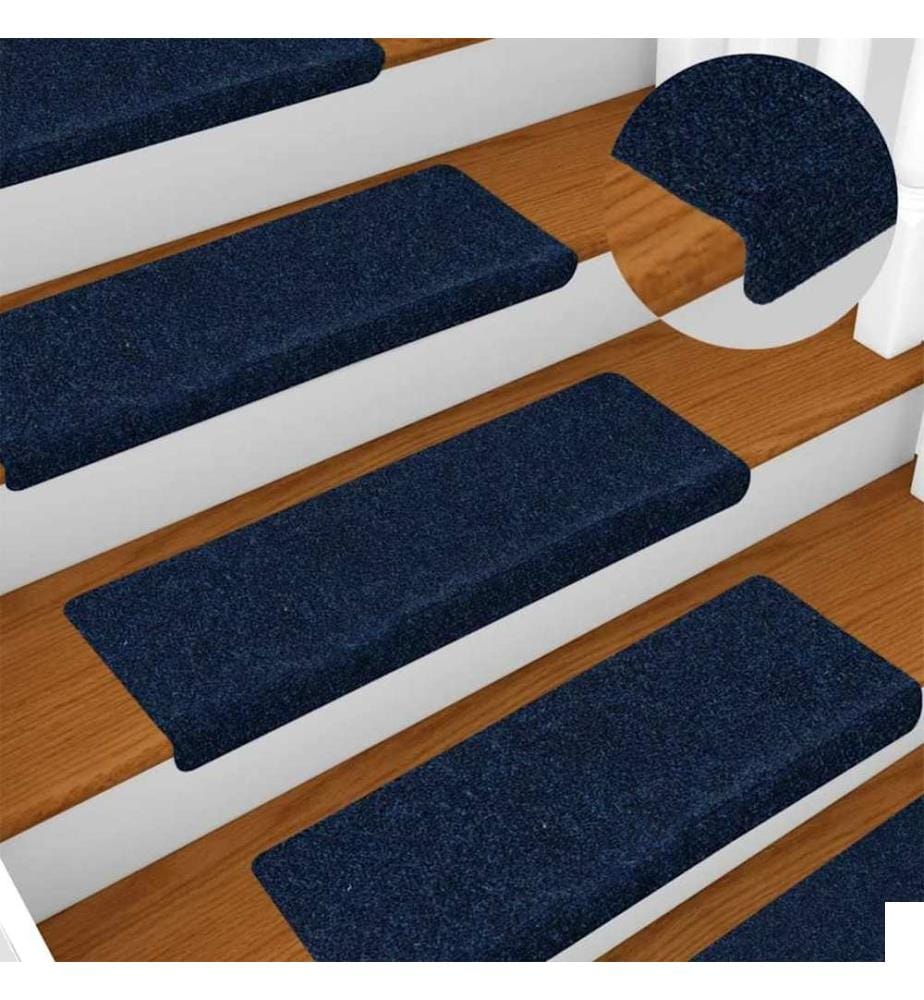 Tapis d'escalier autocollants 15 pièces 65 x 21 x 4 cm Bleu marine Bord rectangulaire