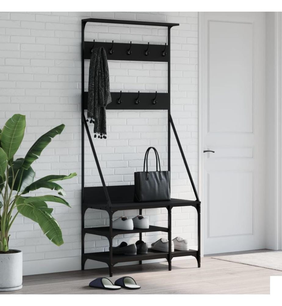 Porte-vêtements et rangement des chaussures noir 80x40x184 cm