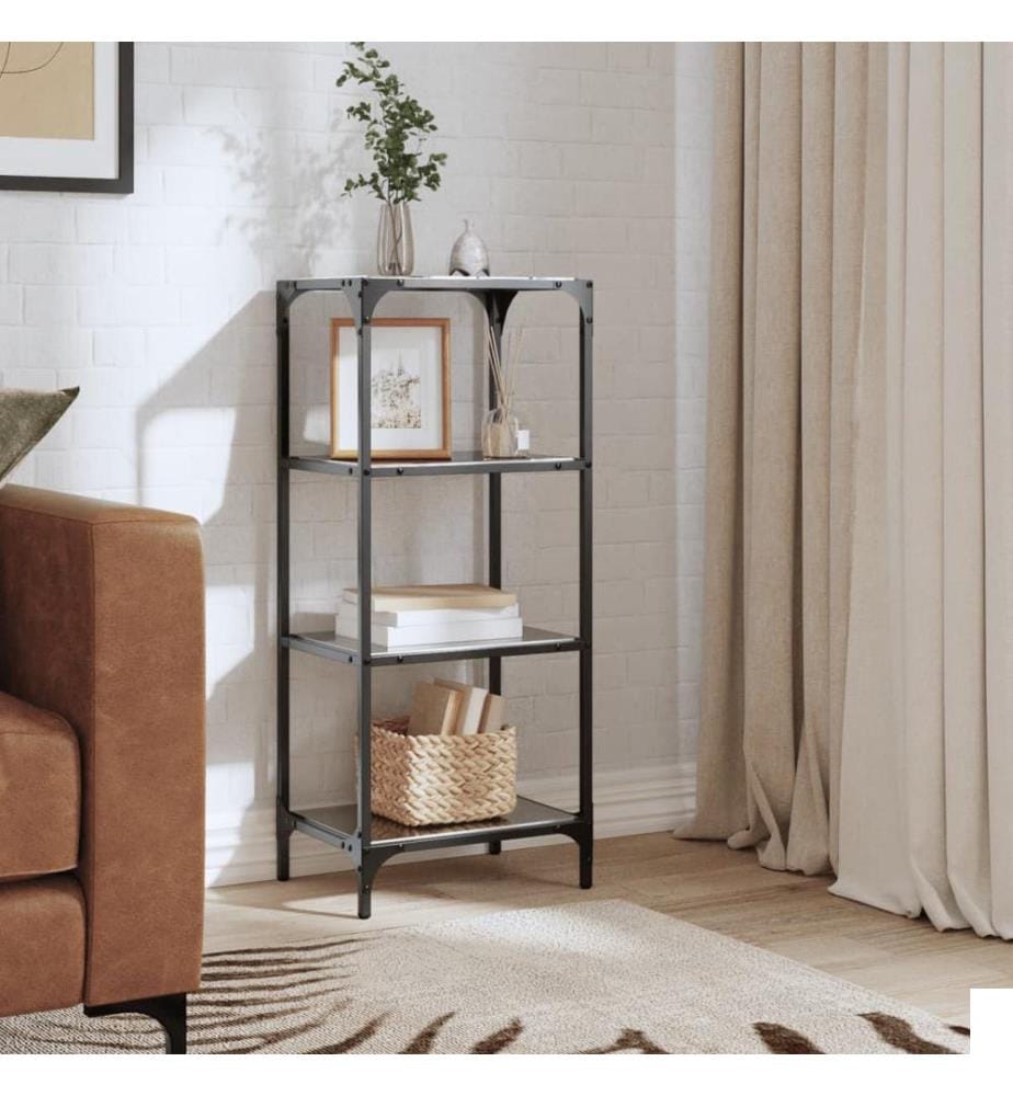 Étagère de rangement avec dessus en verre noir 40x30x95cm acier