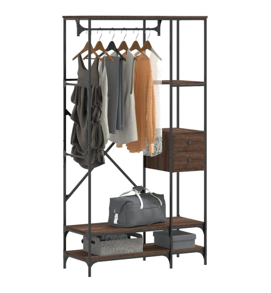 Porte-vêtements avec étagères chêne marron bois d'ingénierie