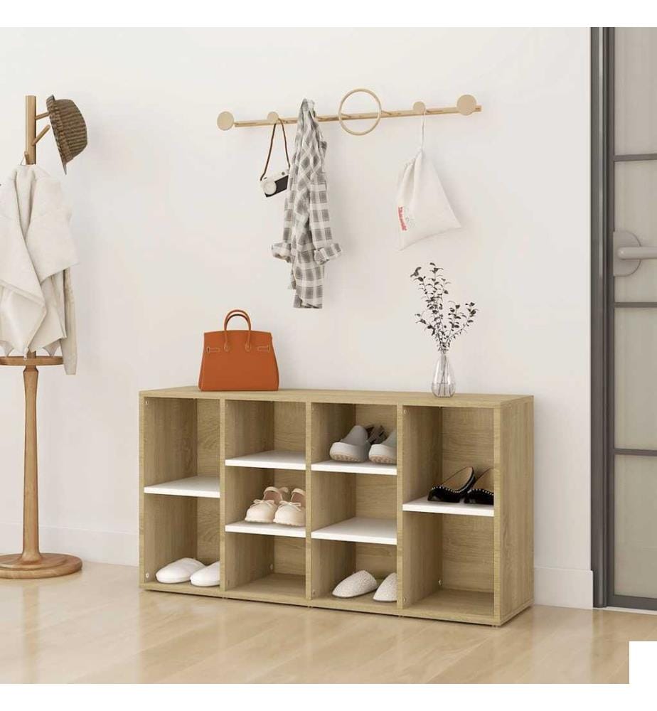 Banc à chaussures Blanc et chêne sonoma Bois dingénierie