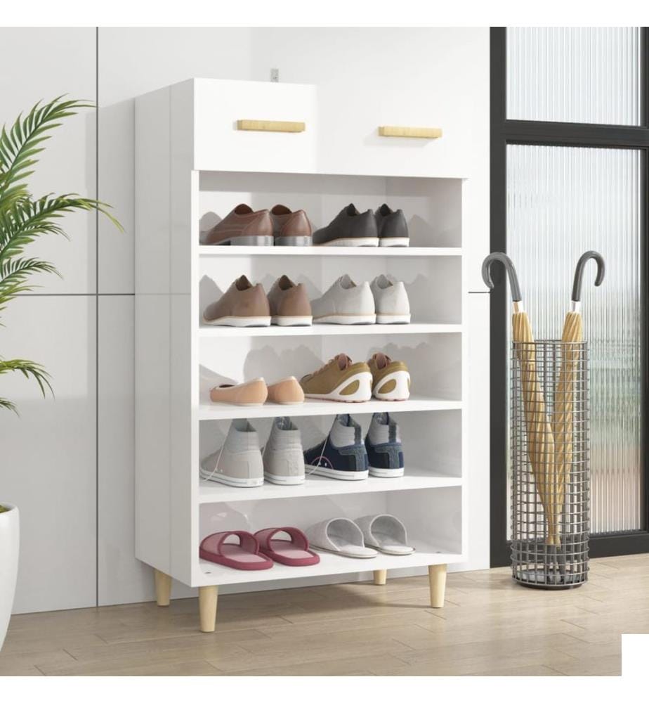 Armoire à chaussure Blanc brillant 60x35x105 cm Bois ingénierie