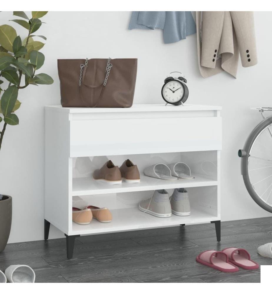 Armoire à chaussure Blanc brillant 70x36x60 cm Bois ingénierie