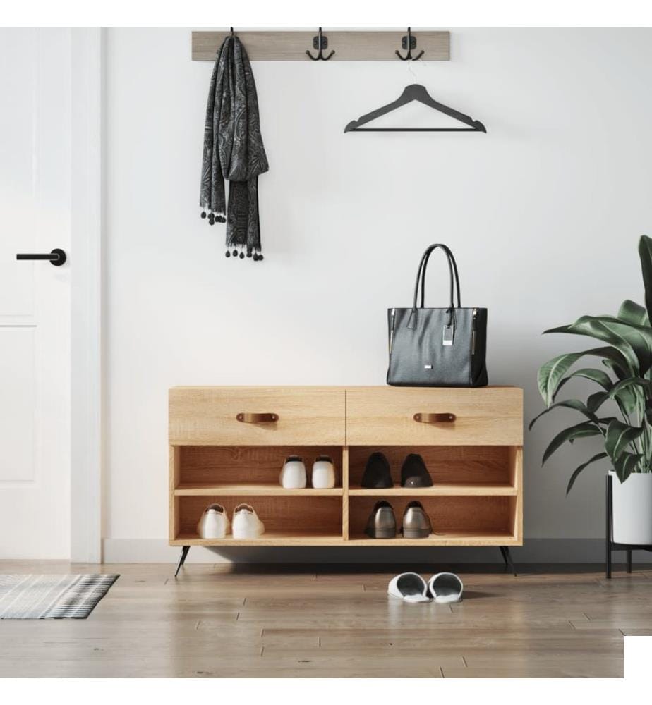 Banc à chaussures chêne sonoma 102x35x55 cm bois d'ingénierie