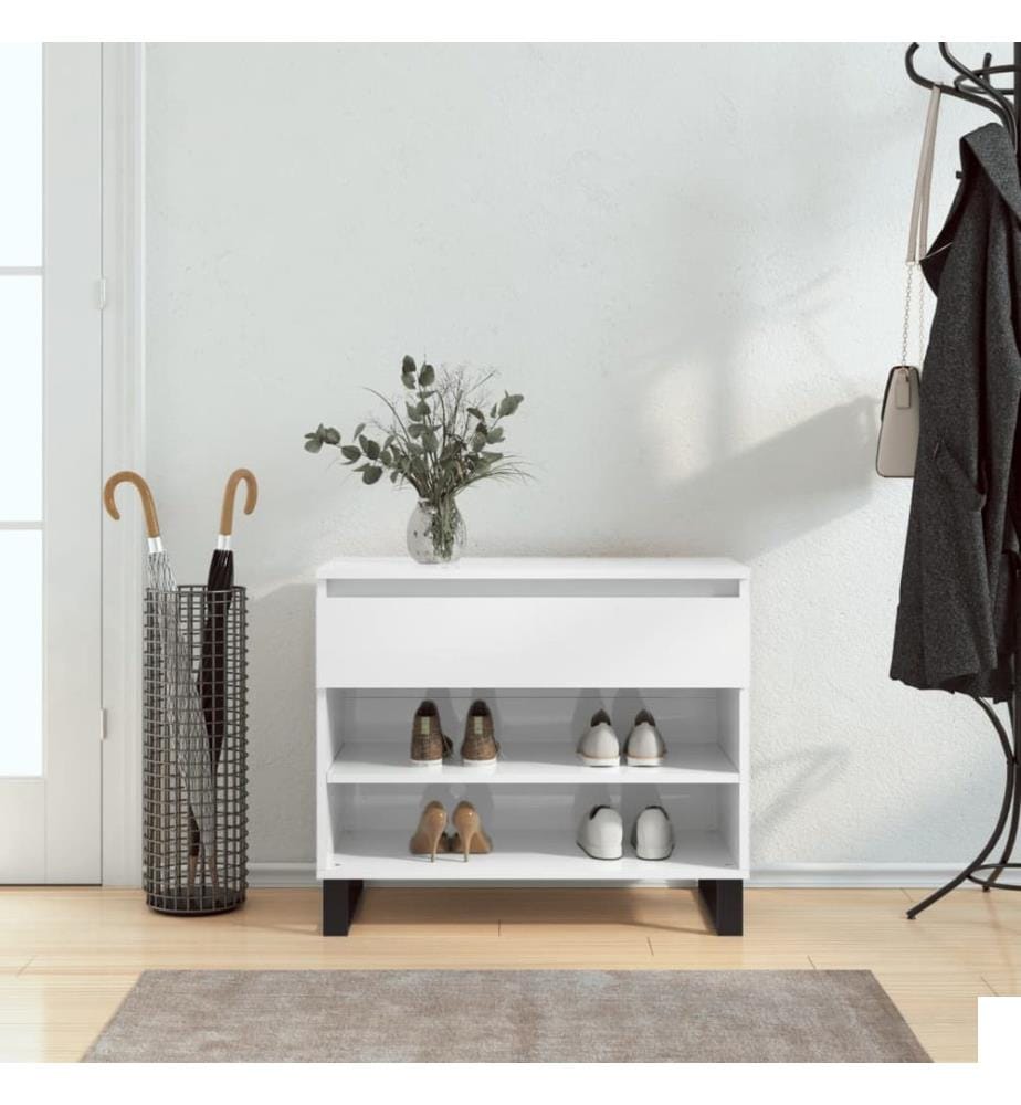 Armoire à chaussure Blanc brillant 70x36x60 cm Bois ingénierie