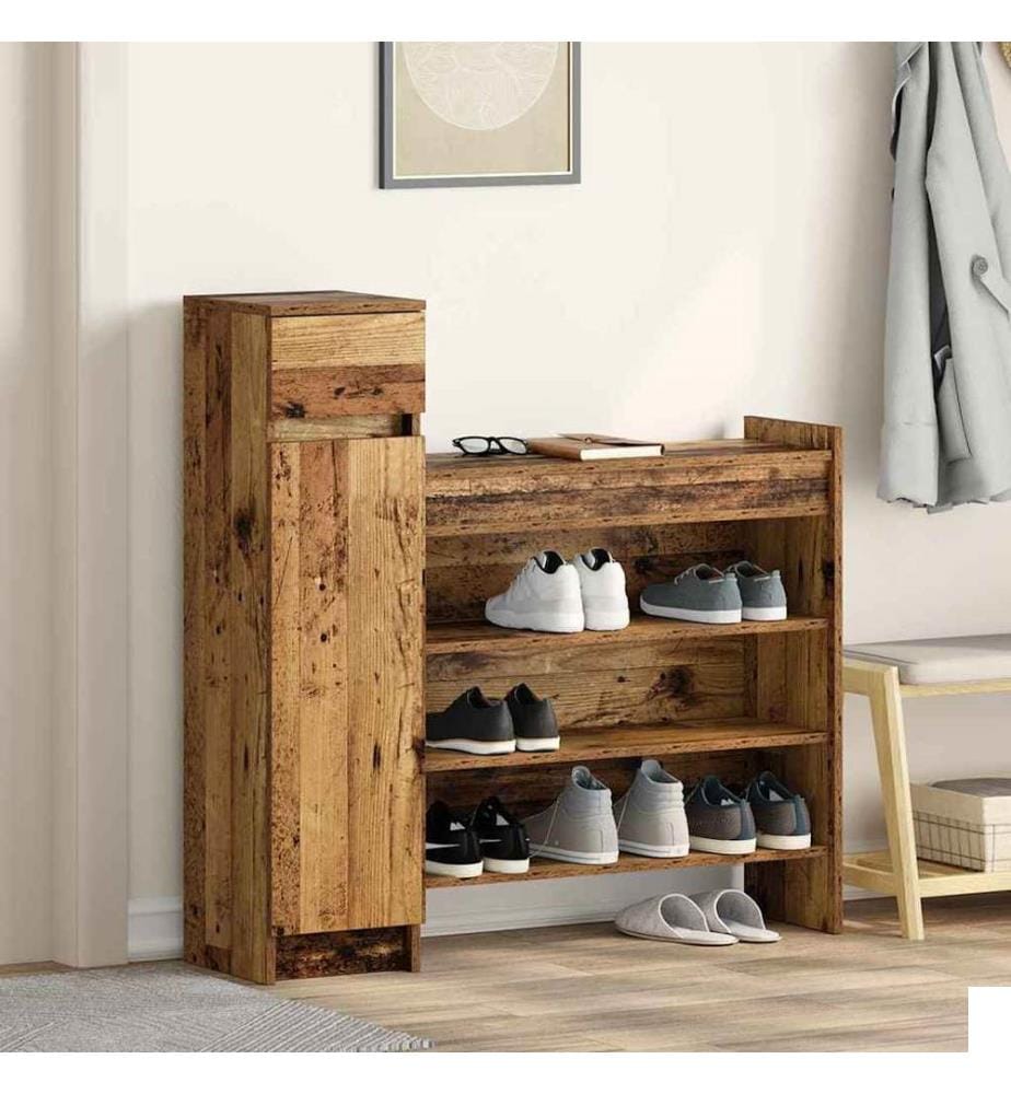 Cabinet à chaussures avec porte Bois ancien 100,5 x 28 x 100 cm