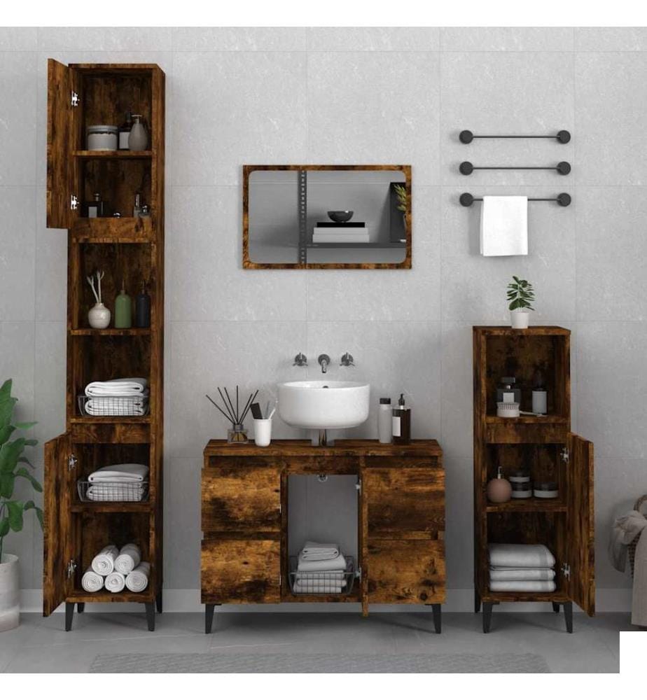 Ensemble de meubles de salle de bain 3 pcs Chêne fumé