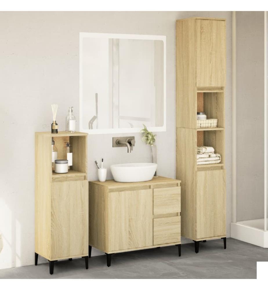 Ensemble de meubles de salle de bain 3 pcs chêne sonoma