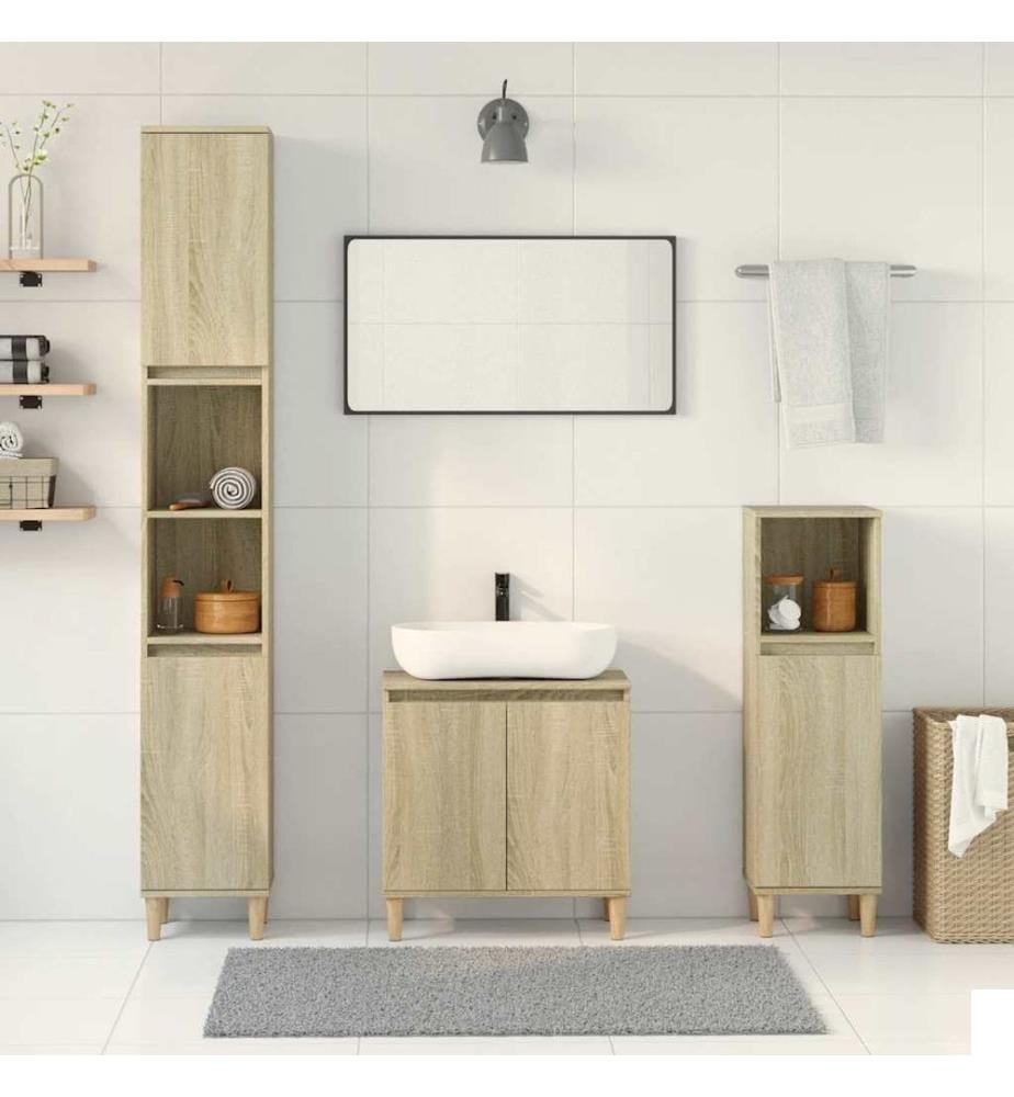 Ensemble de meubles de salle de bain 3 pcs chêne sonoma