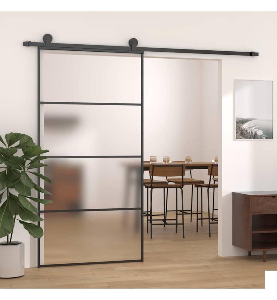 Porte coulissante Verre ESG dépoli aluminium 102,5x205 cm Noir