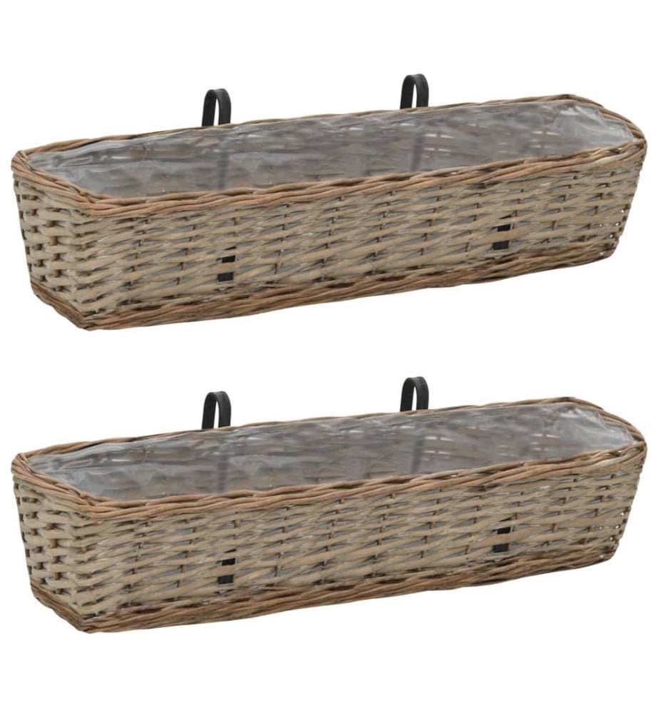 Jardinières de balcon 2 pcs osier avec revêtement en PE 80 cm
