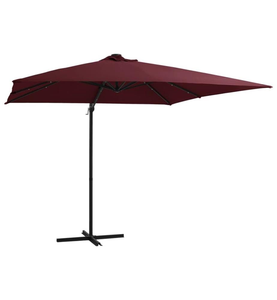 Parasol de jardin en porte-à-faux lumières LED rouge bordeaux