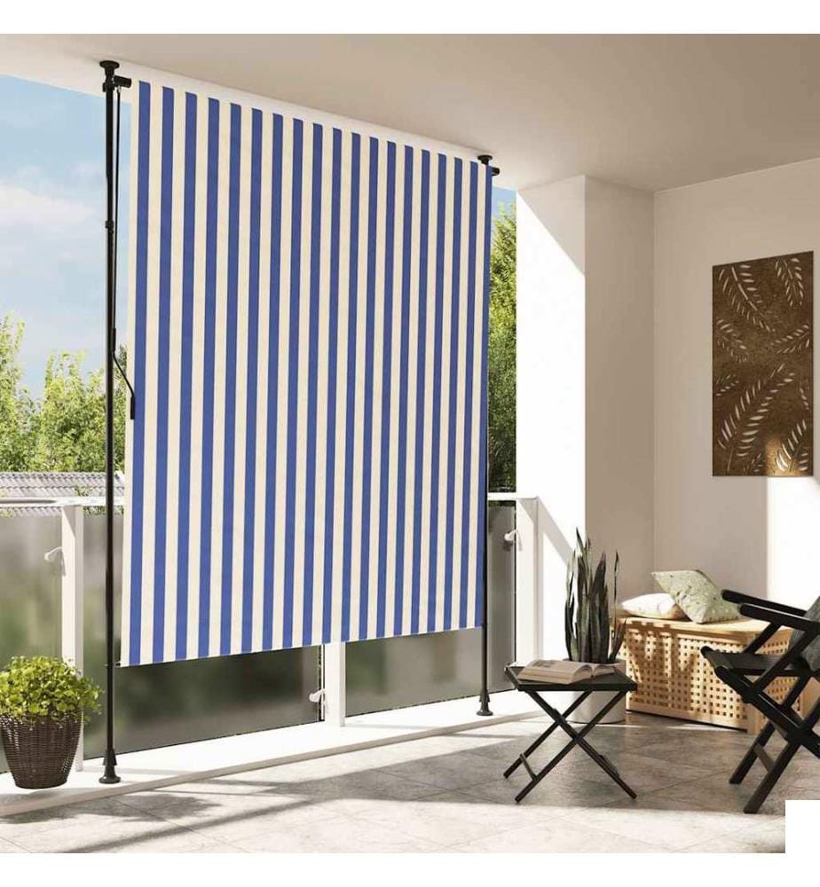 Store roulant d'extérieur bleu et blanc 200x270 cm tissu acier