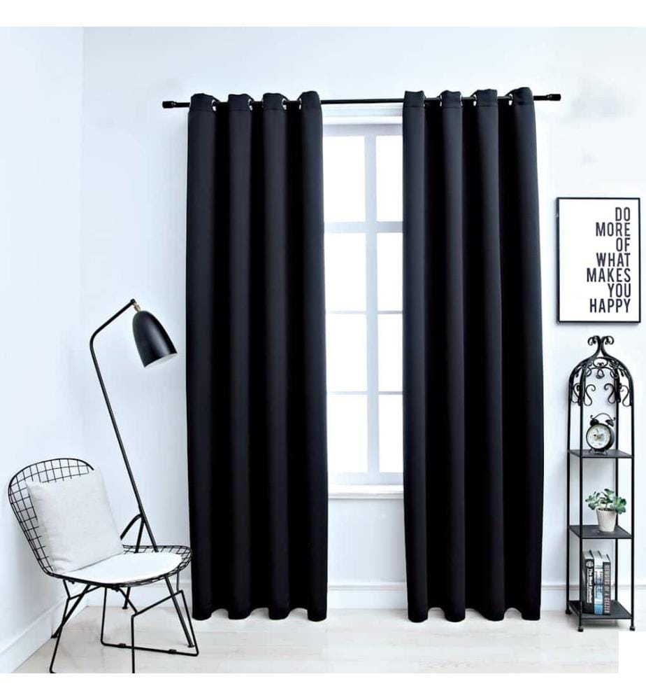 Rideaux occultants avec anneaux en métal 2 pcs Noir 140x245 cm