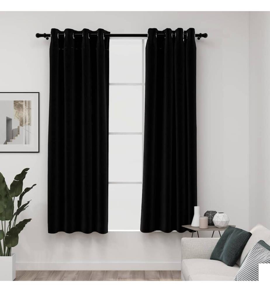 Rideaux occultants Aspect lin avec illets 2 pcs Noir 140x175cm