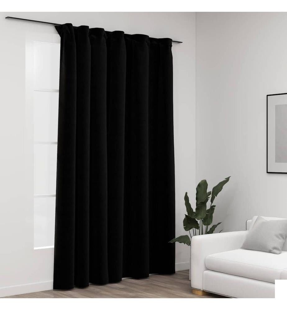 Rideau occultant d'aspect de lin avec crochets Noir 290x245 cm