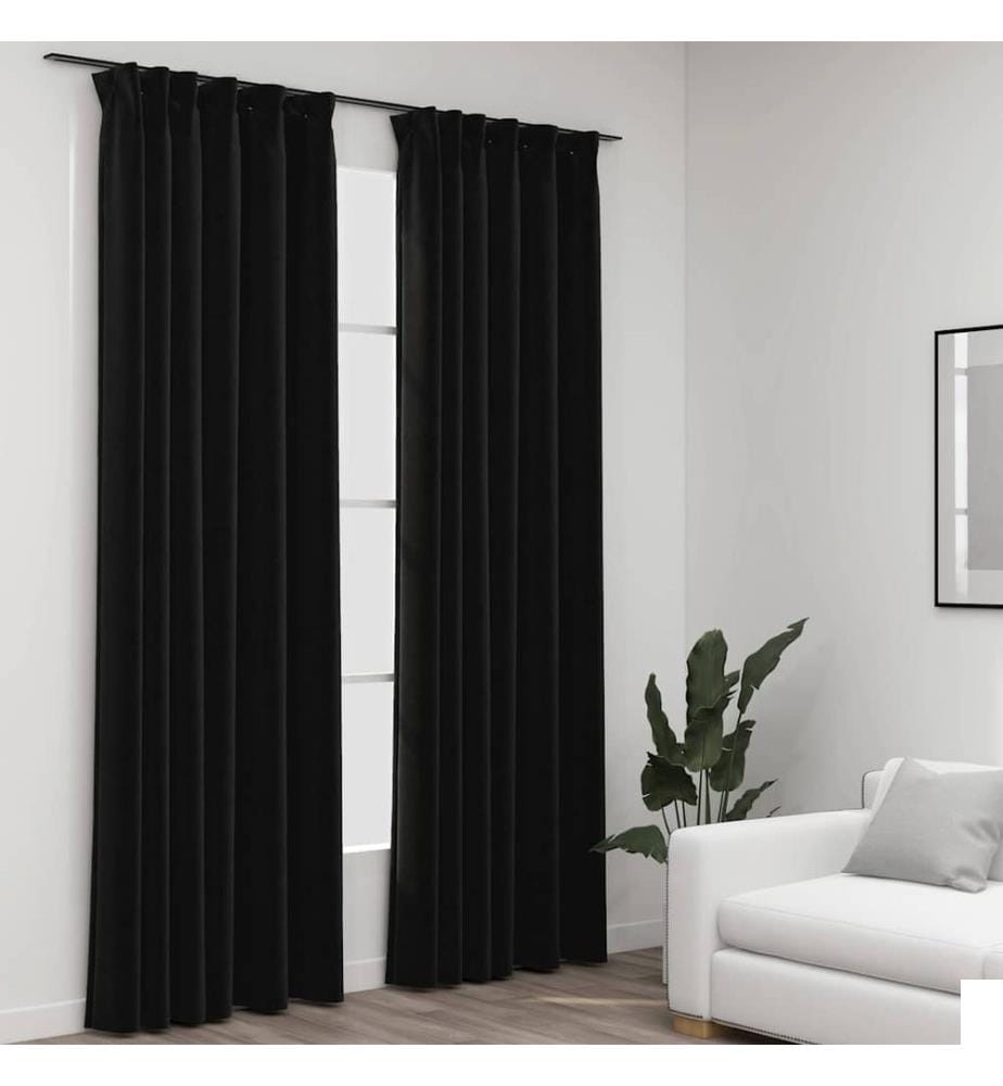 Rideaux occultants aspect lin crochet 2pcs Anthracite 140x245cm