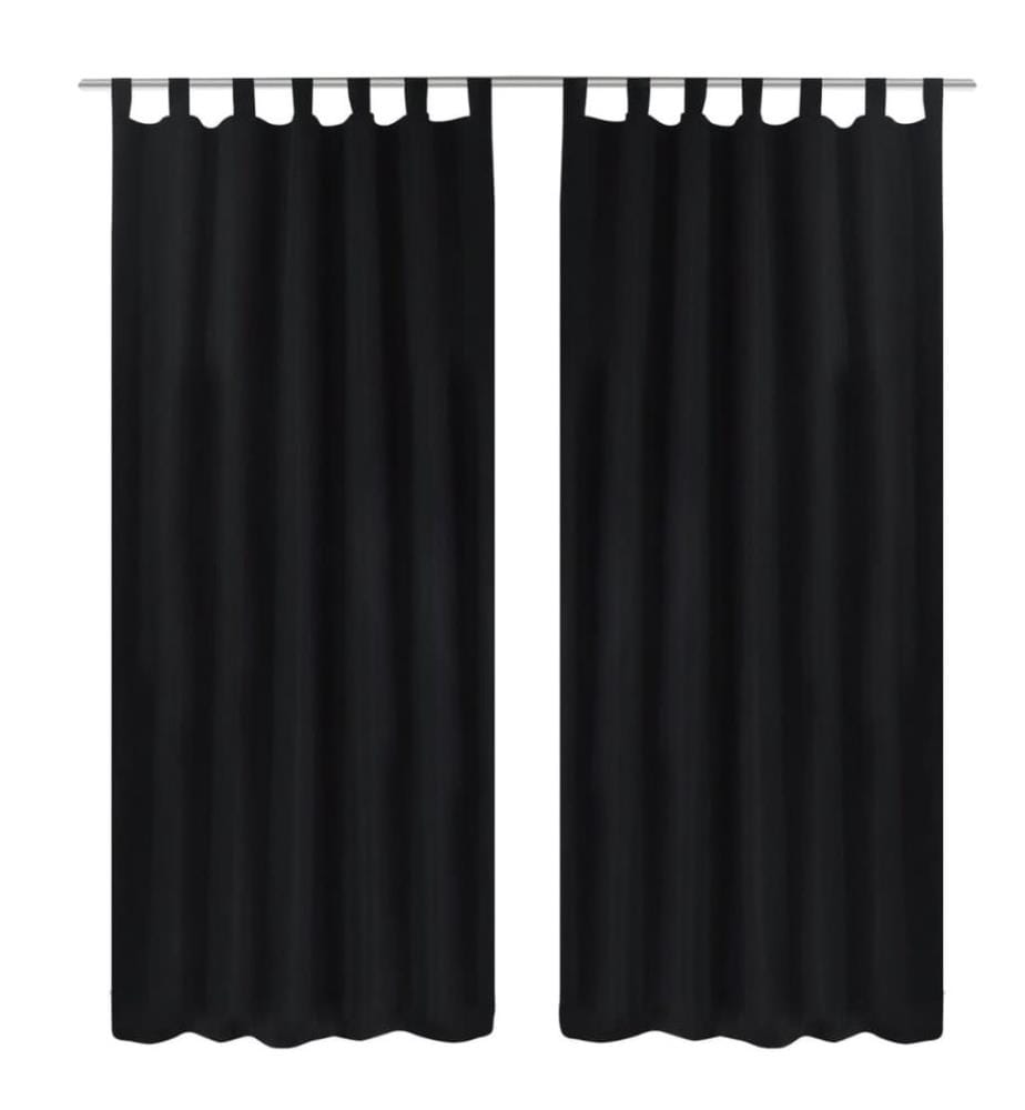 2 pcs Rideau à Passant Micro Satin Noir 140 x 175 cm