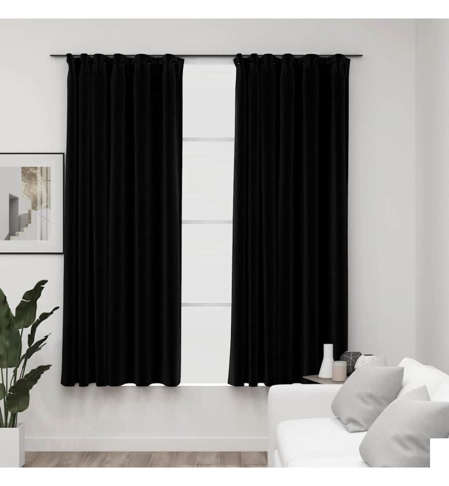 Rideaux occultants aspect lin avec crochets 2pcs Noir 140x175cm