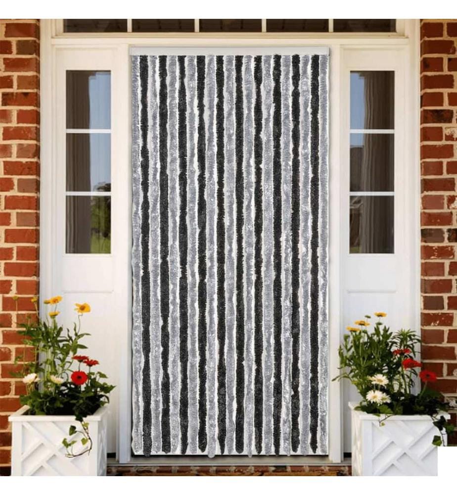Rideau anti-mouches gris et noir 90x220 cm chenille