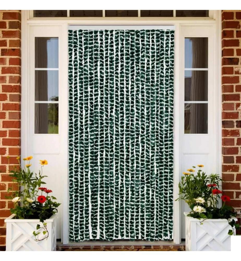 Rideau anti-mouches vert et blanc 90x200 cm chenille