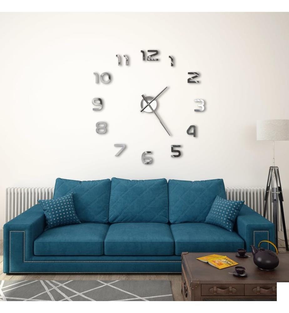 Horloge murale 3D Design moderne 100 cm XXL Argenté