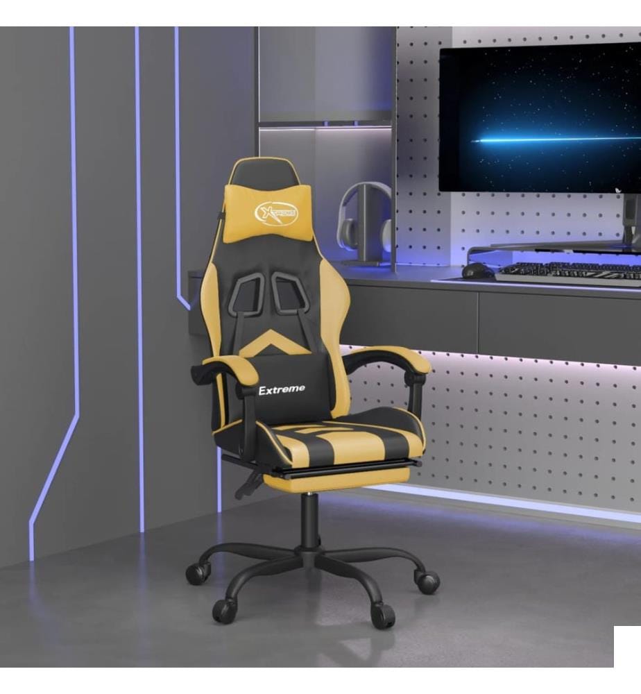 Chaise de jeu avec repose-pied Noir et doré Similicuir