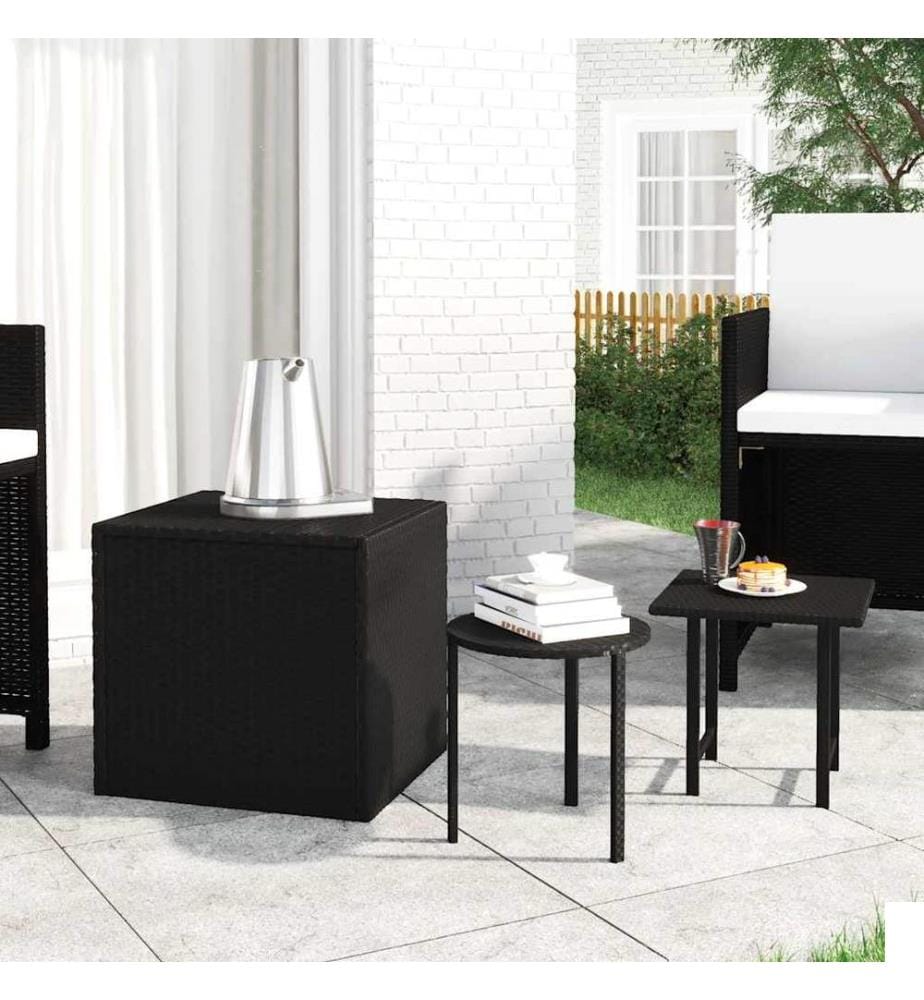 Tables d'appoint 3 pcs noir résine tressée