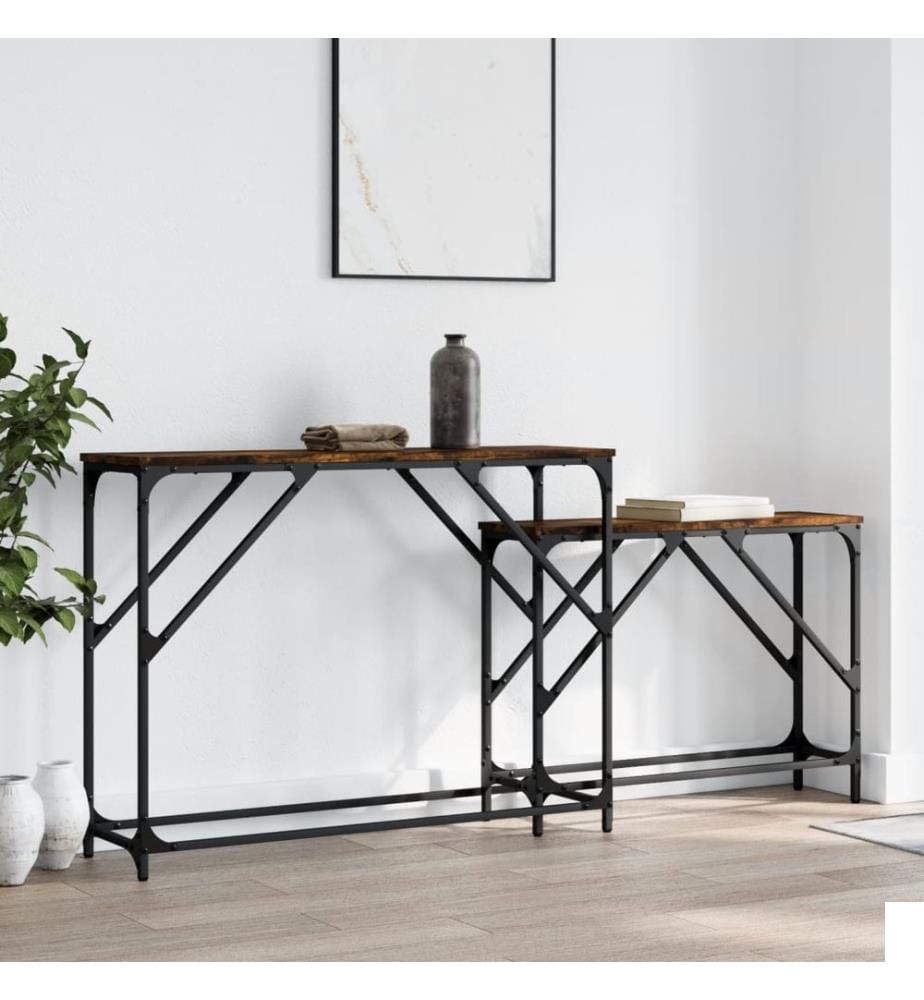 Tables console gigognes 2 pcs chêne fumé bois d'ingénierie