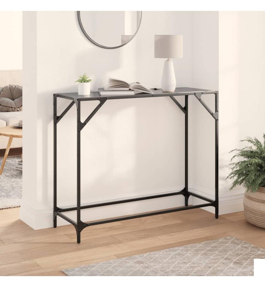 Table console avec dessus en verre noir 98x35x81 cm acier