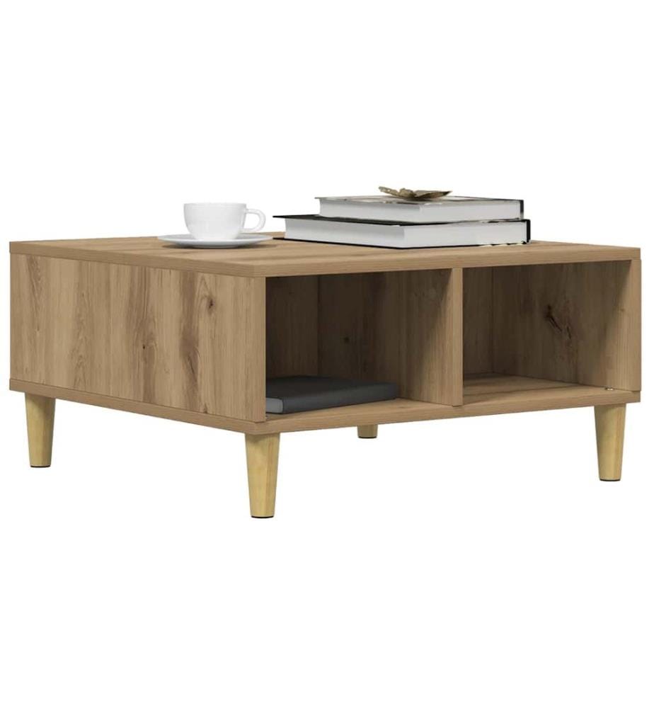 Table basse chêne artisanal 60x60x30 cm bois d'ingénierie