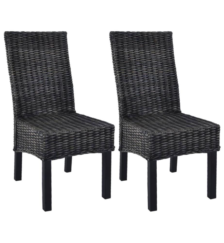 Chaises à manger lot de 2 noir rotin kubu et bois d'acajou