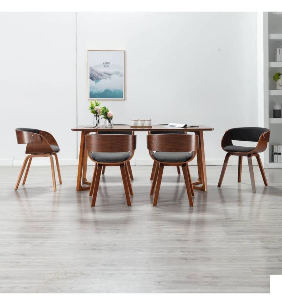 Chaises à manger lot de 6 gris bois courbé et tissu