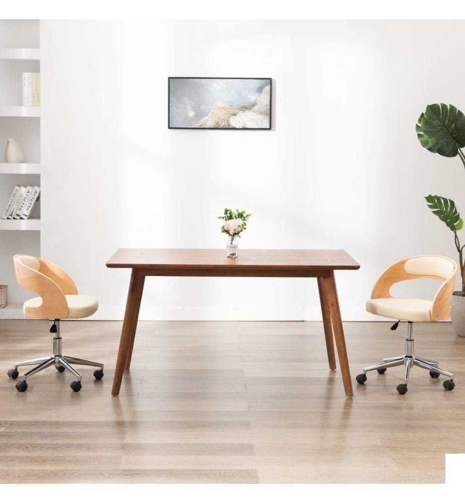 Chaise pivotante à manger Crème Bois courbé et Similicuir