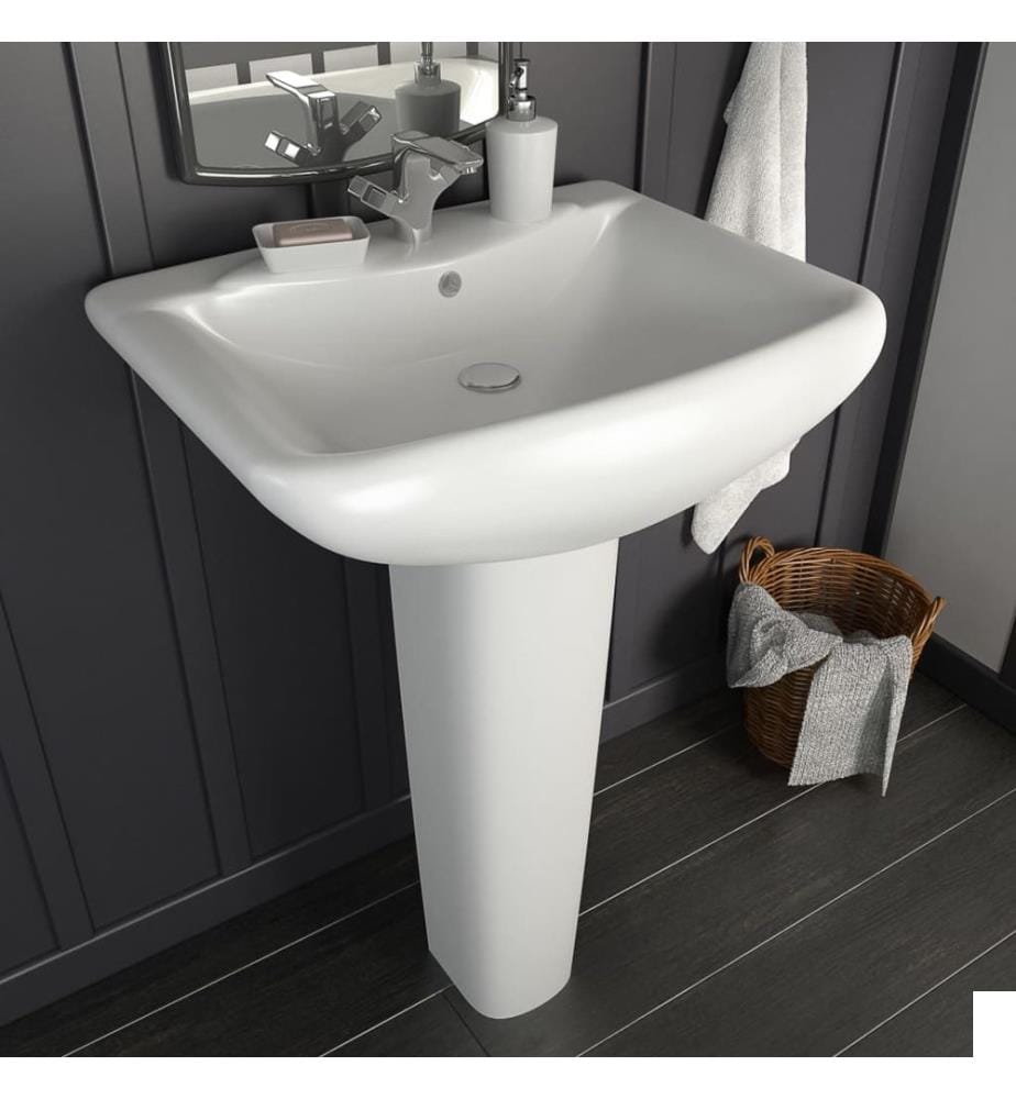 Lavabo autoportant avec socle Céramique Blanc 580x470x200 mm