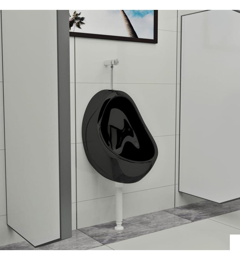Urinoir suspendu avec valve de chasse d'eau Céramique Noir