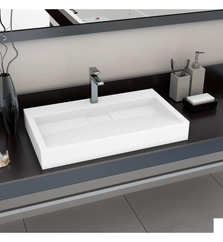 Lavabo 80x46x11 cm Fonte minérale/marbre Blanc