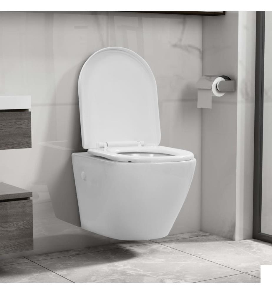 Toilette suspendue au mur sans rebord Céramique Blanc