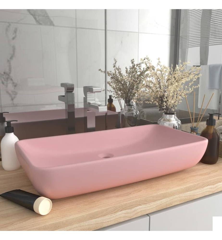 Lavabo de luxe rectangulaire Rose mat 71x38 cm Céramique